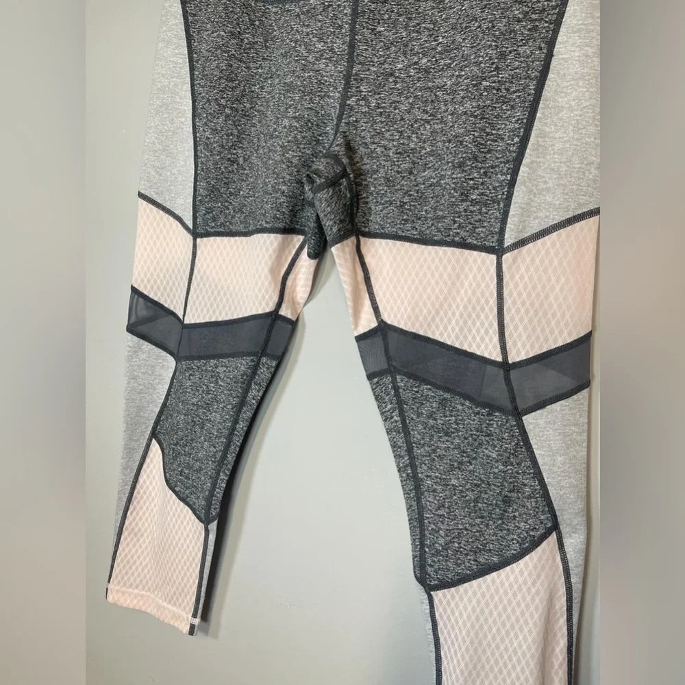Zella Power Mesh Crop Leggings High Rise Heathered Gray /‎ Pink Size L